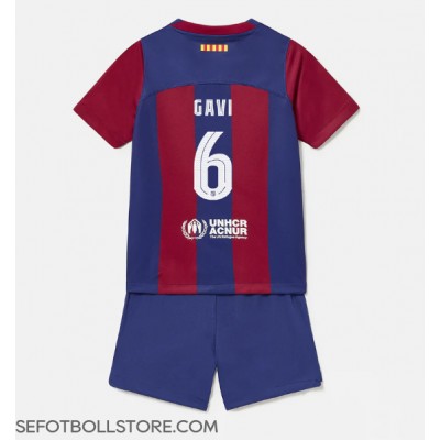 Barcelona Paez Gavi #6 Replika babykläder Hemmaställ Barn 2023-24 Kortärmad (+ korta byxor)